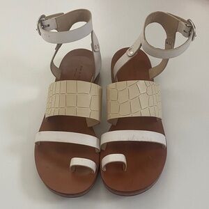 rag & bone Chartan White and Ivory Croc Embossed Leather Sandals - Size 36.5